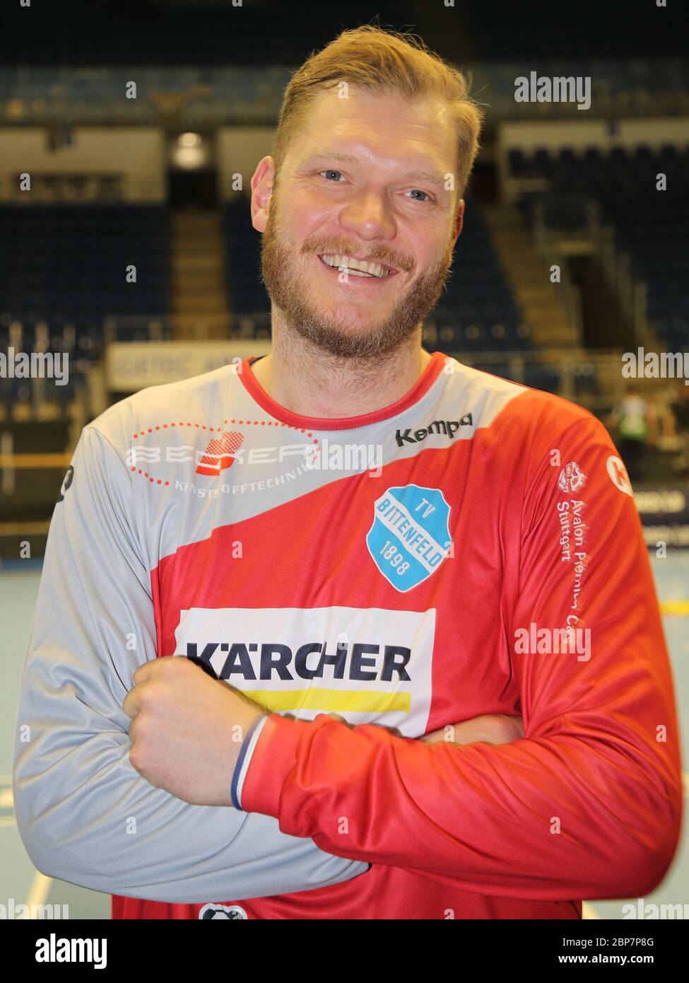Handballtorwart Johannes Bitter TVB 1898 Stuttgart nach dem Spiel zwischen SC Magdeburg und TVB 1898 Stuttgart am 24. Februar 2019 in Magdeburg Stockfoto