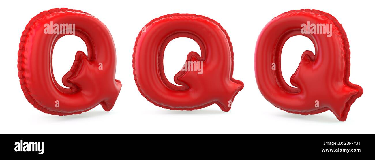 Großbuchstaben Q. Großbuchstaben. Aufblasbarer roter Ballon auf Hintergrund. 3D-Rendering Stockfoto