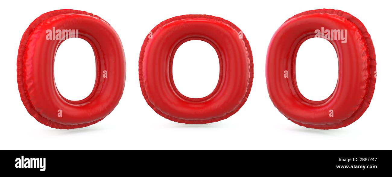 Großbuchstaben O. Großbuchstaben. Aufblasbarer roter Ballon auf Hintergrund. 3D-Rendering Stockfoto
