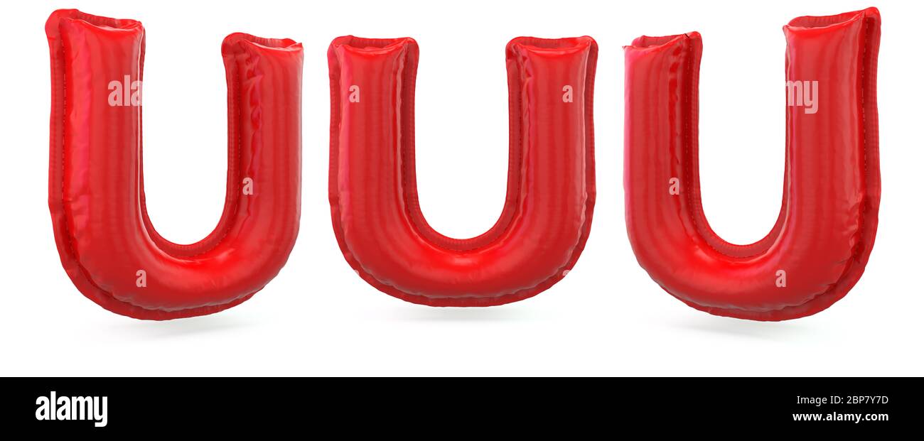 Großbuchstaben U. Großbuchstaben. Aufblasbarer roter Ballon auf Hintergrund. 3D-Rendering Stockfoto