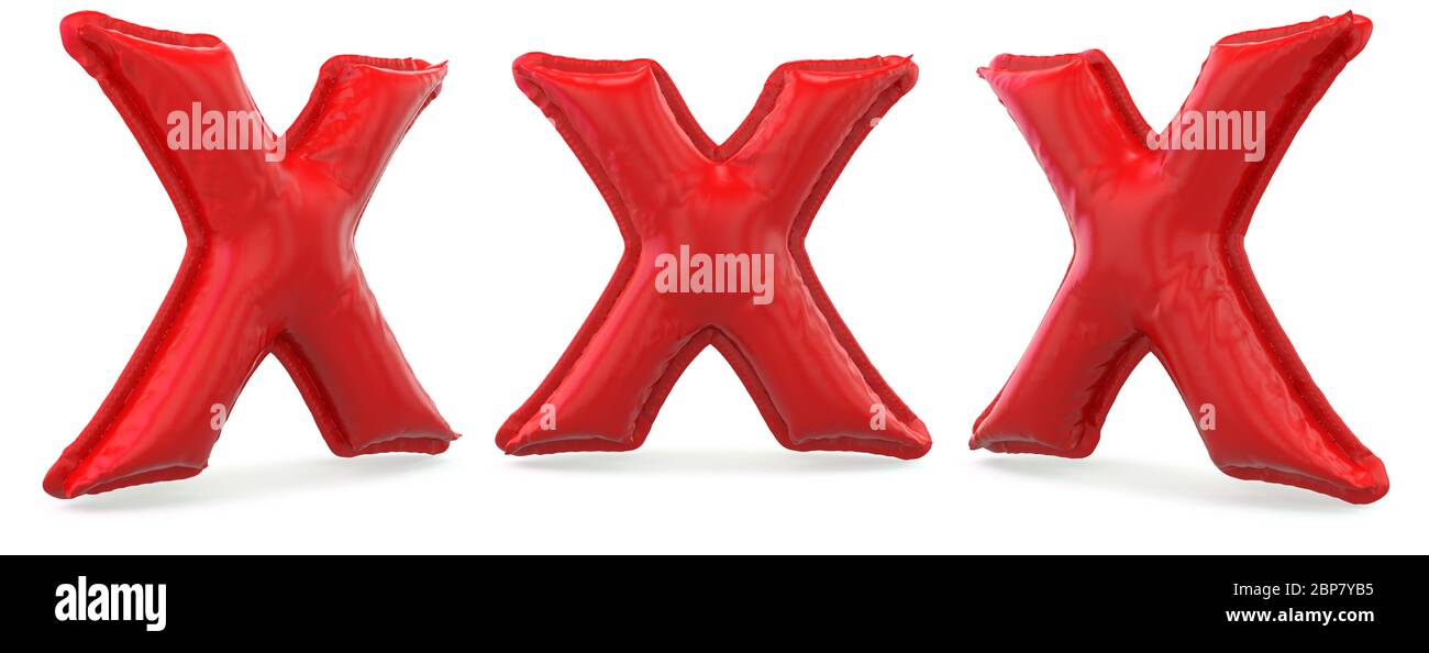 Großbuchstaben X. Großbuchstaben. Aufblasbarer roter Ballon auf Hintergrund. 3D-Rendering Stockfoto