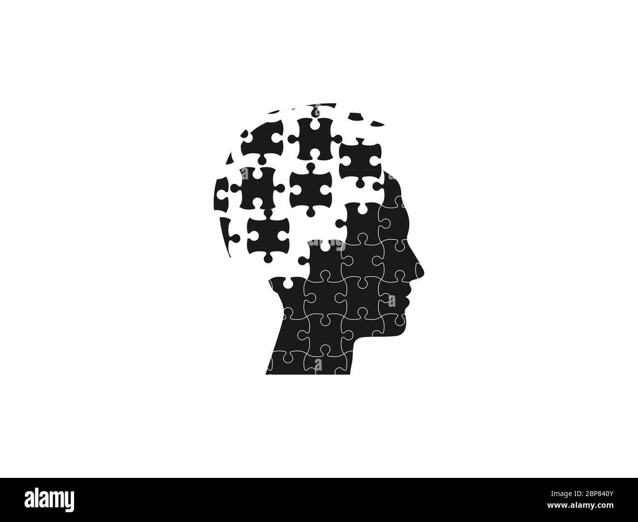 Menschlicher Kopf, Puzzle-Symbol. Vektorgrafik, flaches Design. Stock Vektor