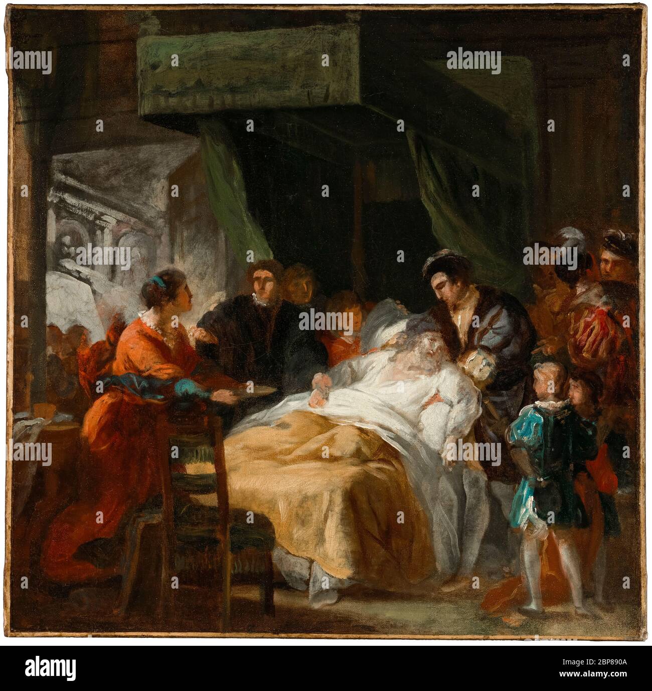 Der Tod von Leonardo da Vinci in den Armen von Franz I., Gemälde von François-Guillaume Ménageot, um 1781 Stockfoto
