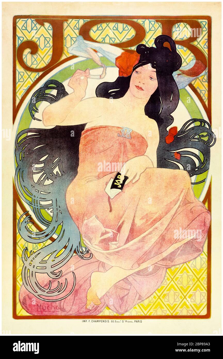 Alphonse Mucha, Job, (Zigarettenpapier-Werbung), Jugendstil-Plakat, 1897-1898 Stockfoto