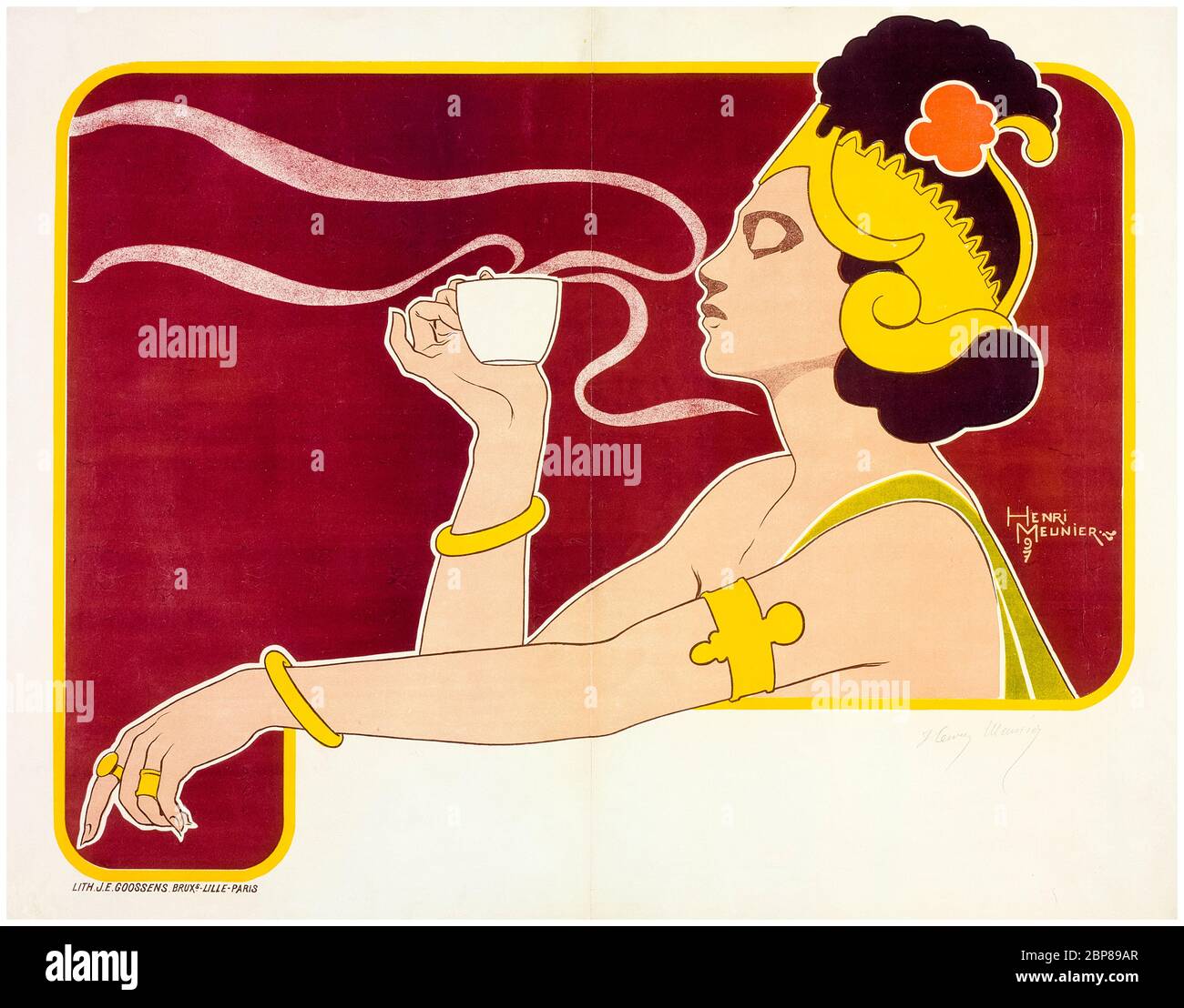 Henri Meunier, Kunstwerk für Rajah Kaffeemarken-Werbung, Jugendstil-Poster, 1897-1898 Stockfoto