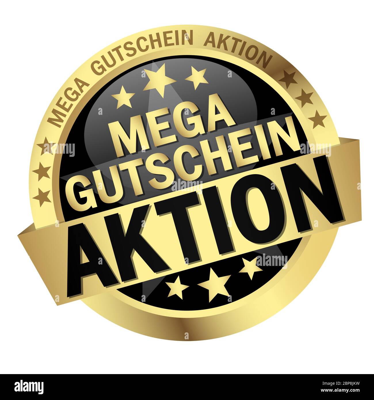 Farbige Schaltfläche mit Banner und Text - Mega Gutschein Aktion Stockfoto