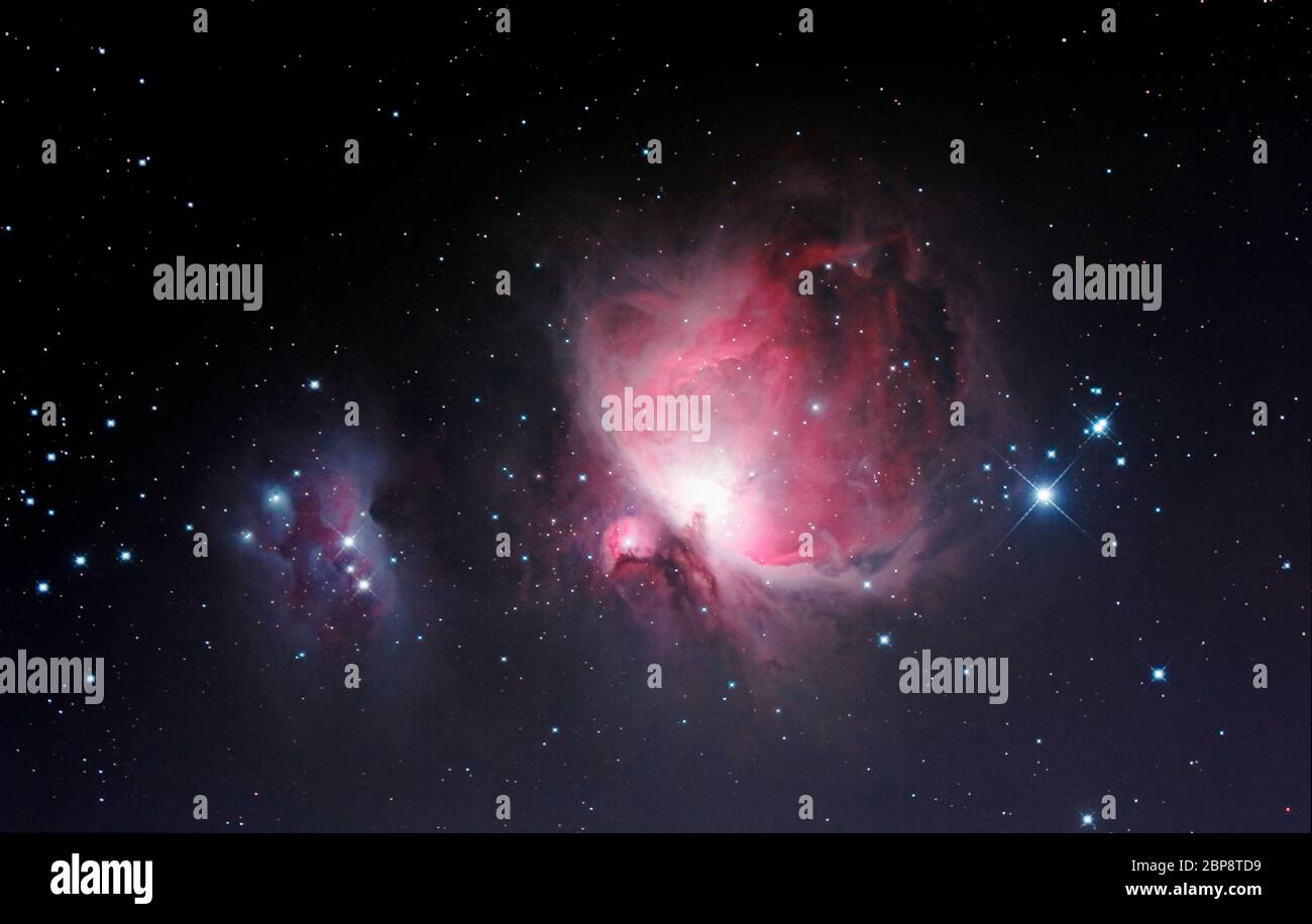 Der große Nebel M42 im Sternbild Orion, fotografiert aus London, Großbritannien. Entfernung von der Erde 1344 Lichtjahre Stockfoto