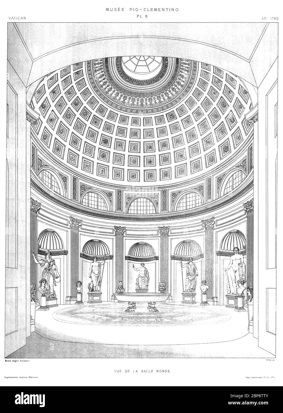 Rom, Vatikan: Museum Pio Clementino. Blick auf den runden Raum 1780, vom Vatikan 1882. Stockfoto