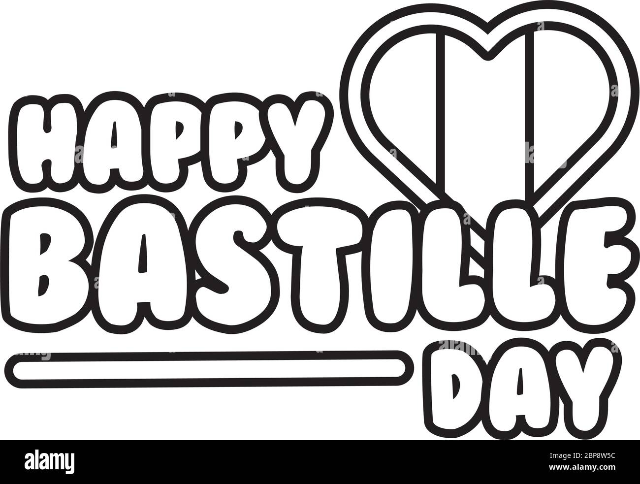 bastille Day Schriftzug in Herzlinienform Stock Vektor
