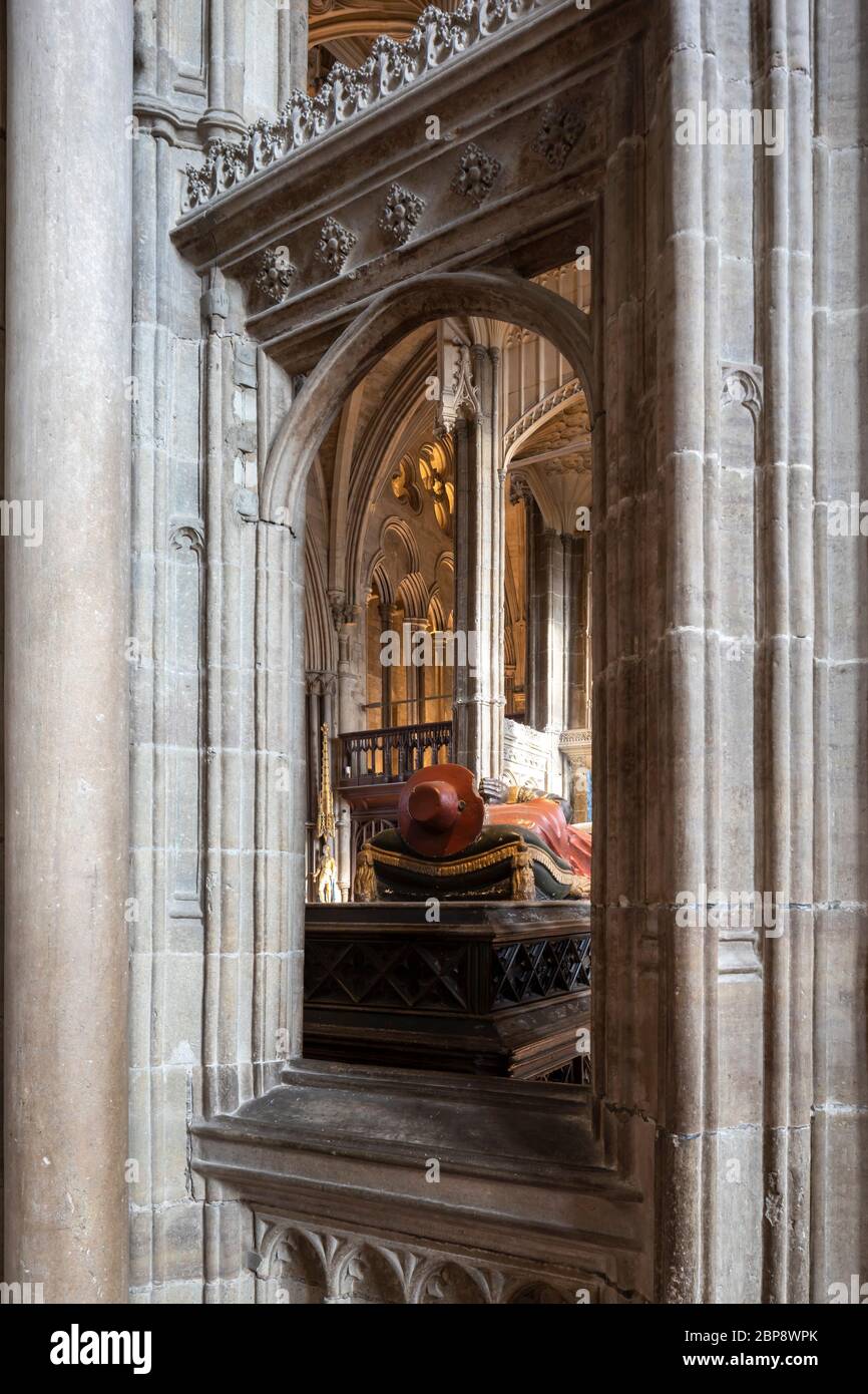 Detail der Chantry Kapelle von Kardinal Beaufort. Winchester Cathedral - Kings & Scribes Ausstellung, Winchester, Vereinigtes Königreich. Architekt: Nick Cox Archi Stockfoto