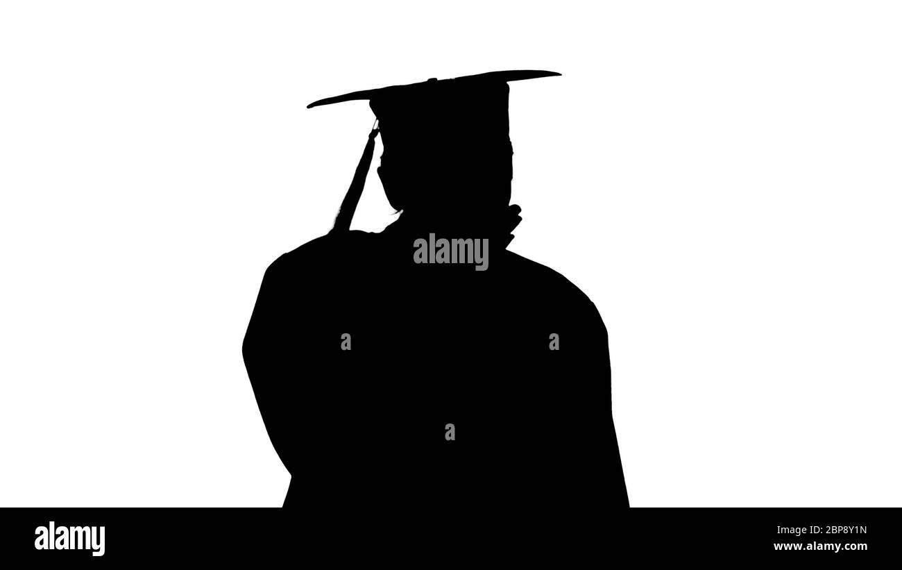 Silhouette Blonde Absolvent Student Stehen und Husten. Stockfoto