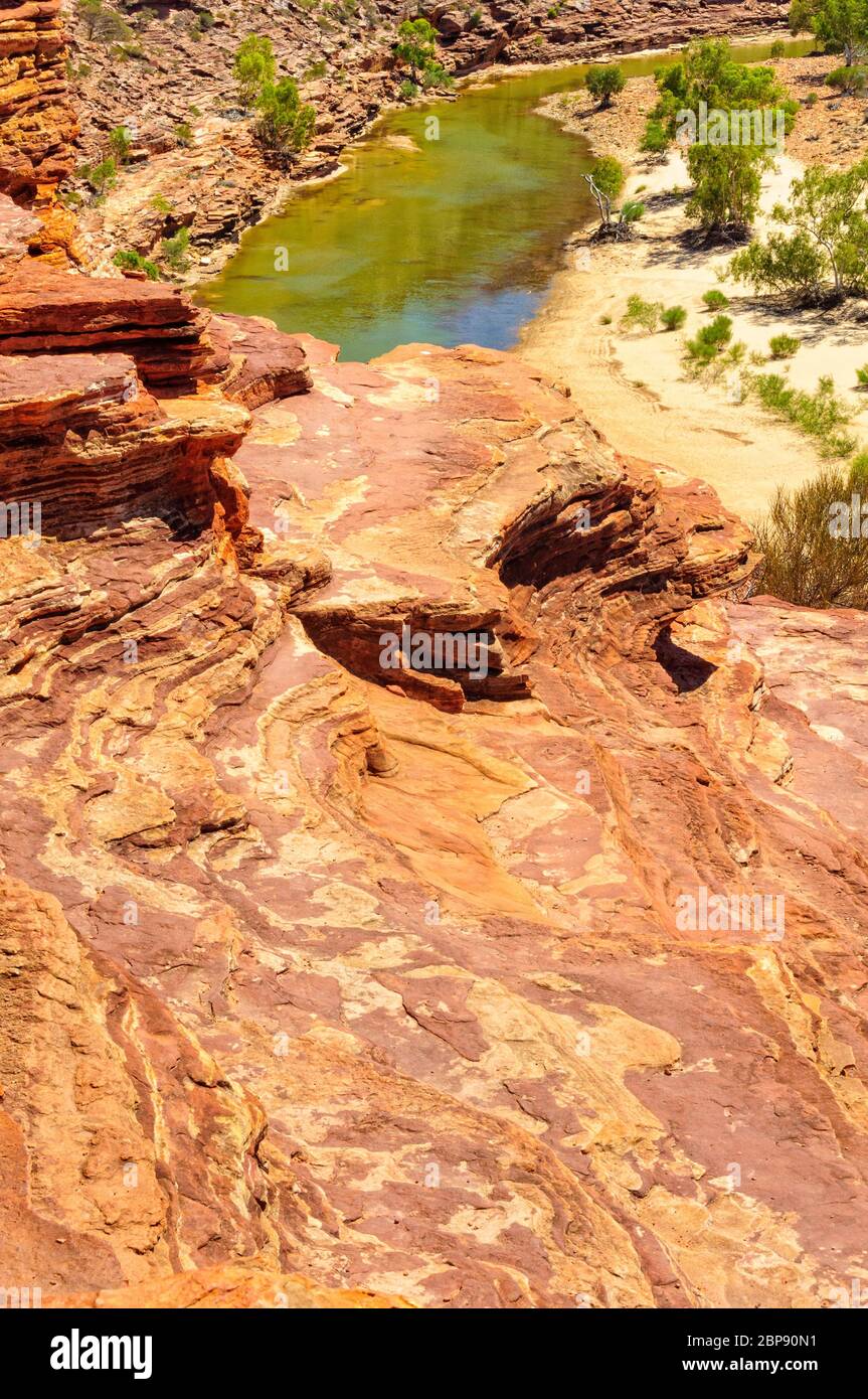 Alte Felsen über die Murchison Gorge - Kalbarri, WA, Australien Stockfoto