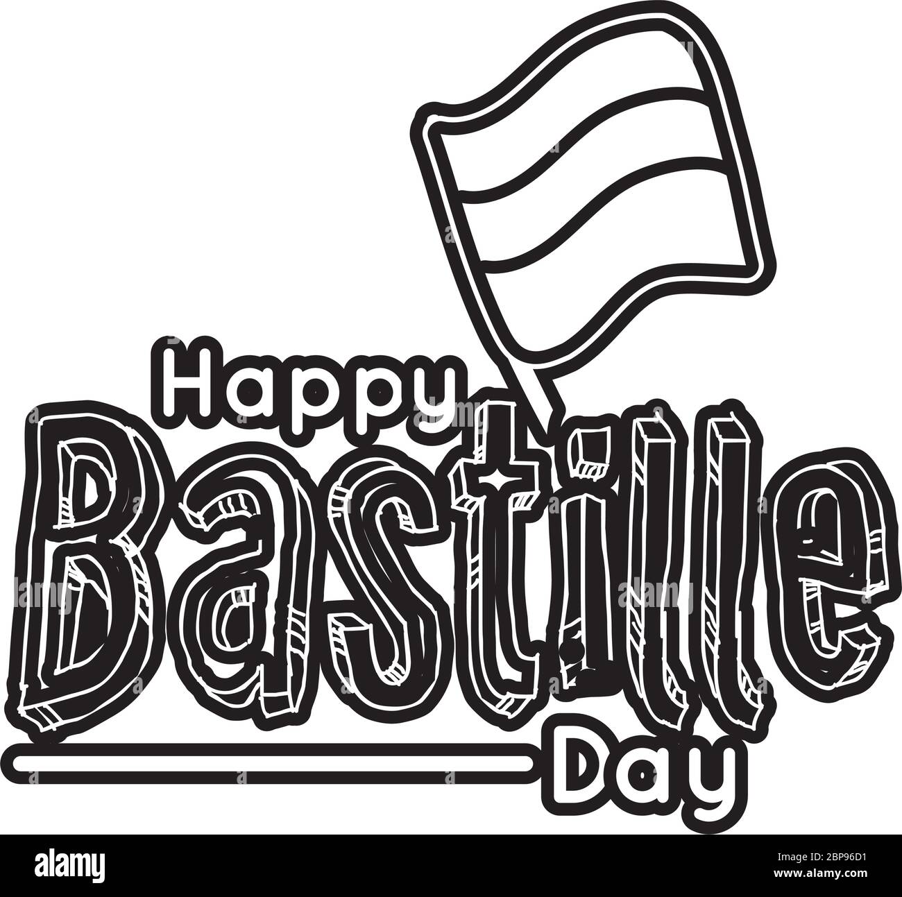 bastille Day Schriftzug in Flaggenlinie-Optik Stock Vektor
