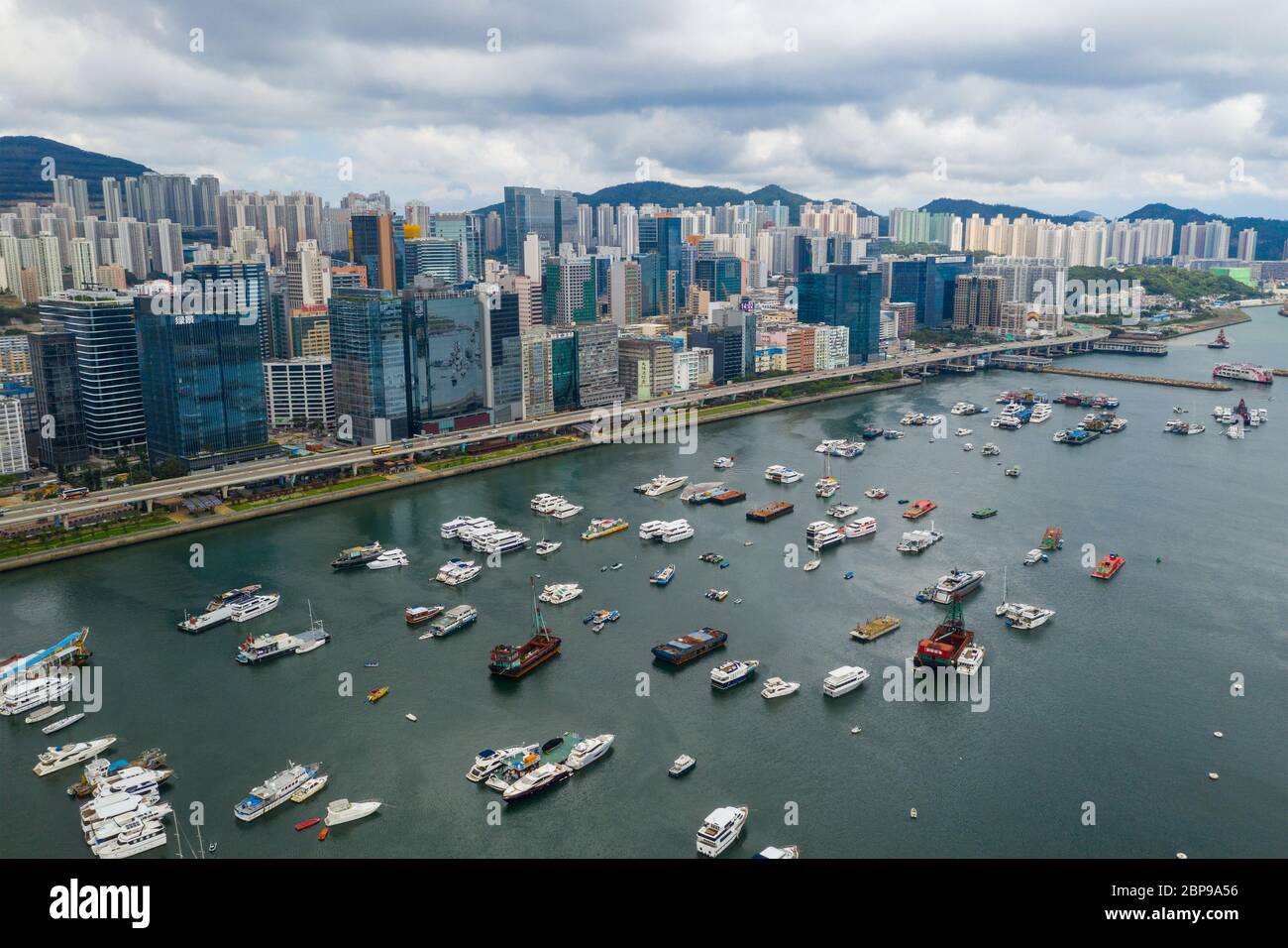 Kowloon Bay, Hongkong 02. Juni 2019: Luftaufnahme der Stadt Hongkong Stockfoto