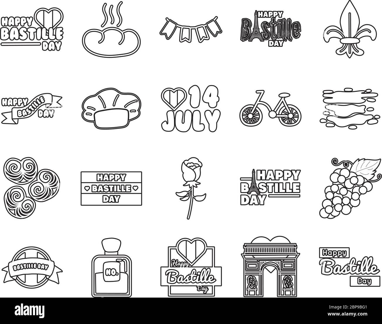 Paket mit bastille Tag-Symbolen Stock Vektor