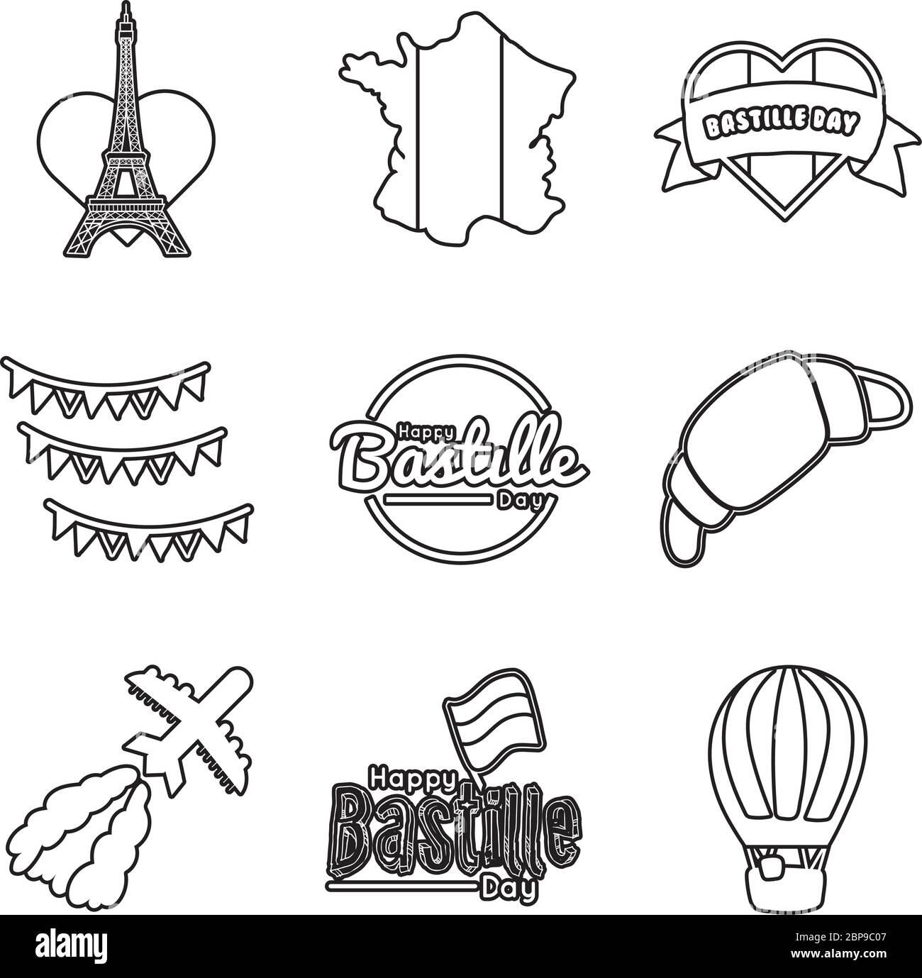 Paket mit bastille Tag-Symbolen Stock Vektor