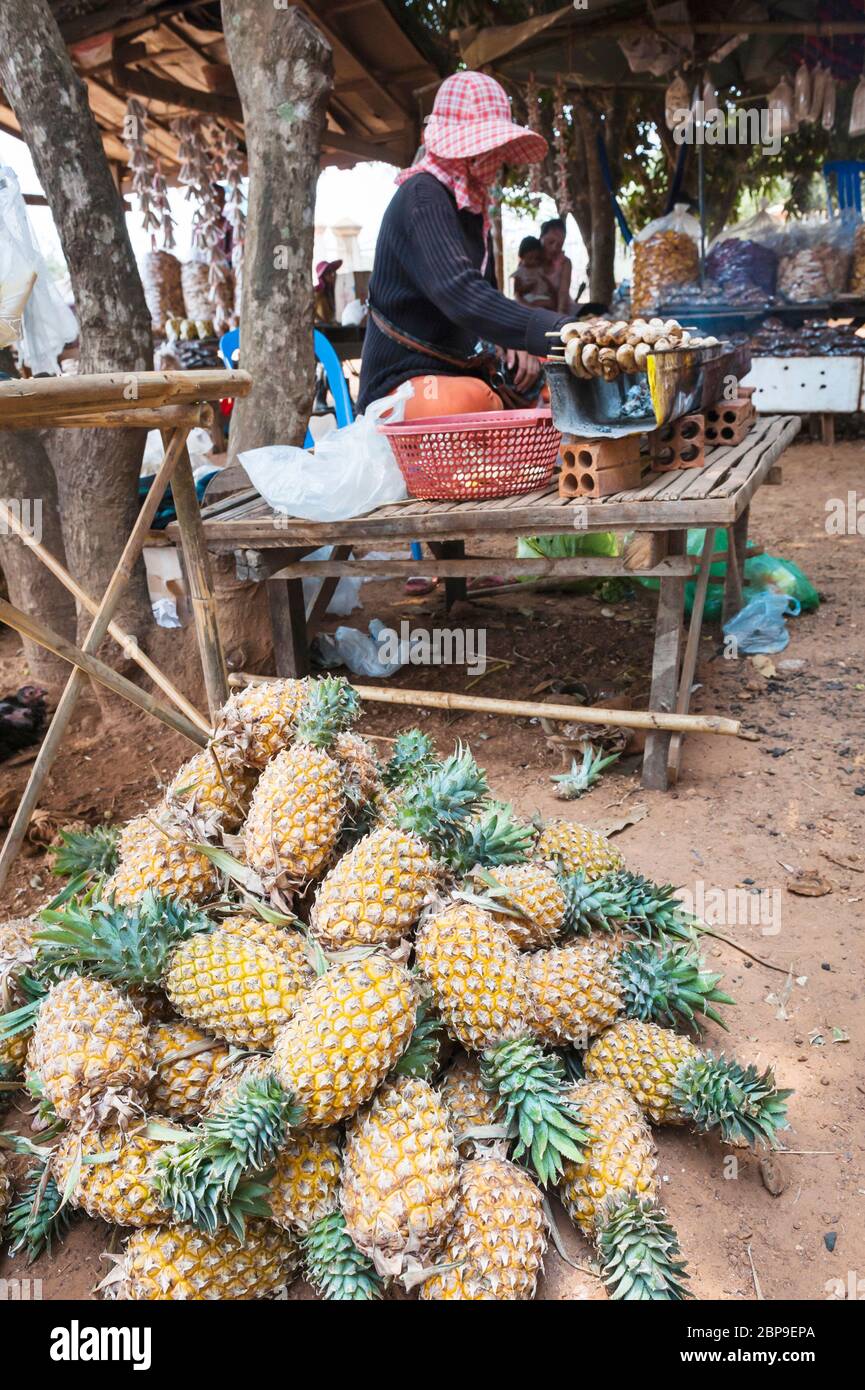 Ananas-Verkäufer. Provinz Kampong Cham, Kambodscha, Südostasien Stockfoto