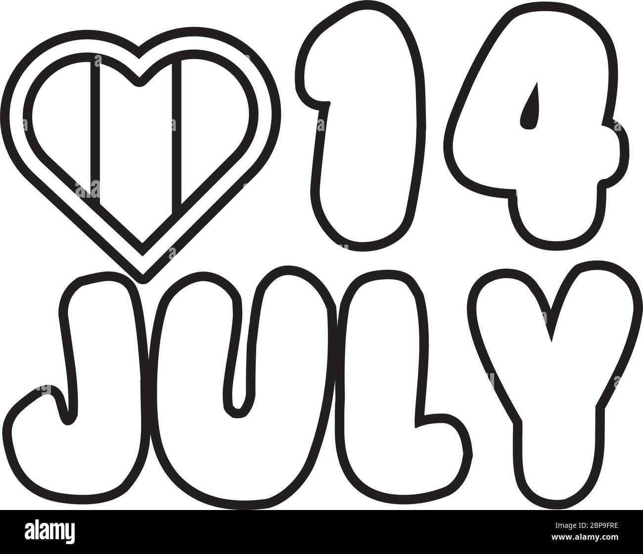 frankreich Flagge im Herzen mit 14 juli Linie Stil Stock Vektor