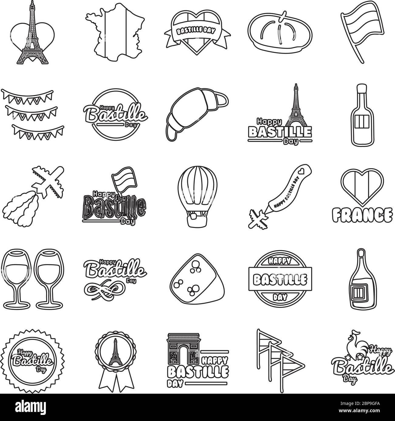 Paket mit bastille Tag-Symbolen Stock Vektor