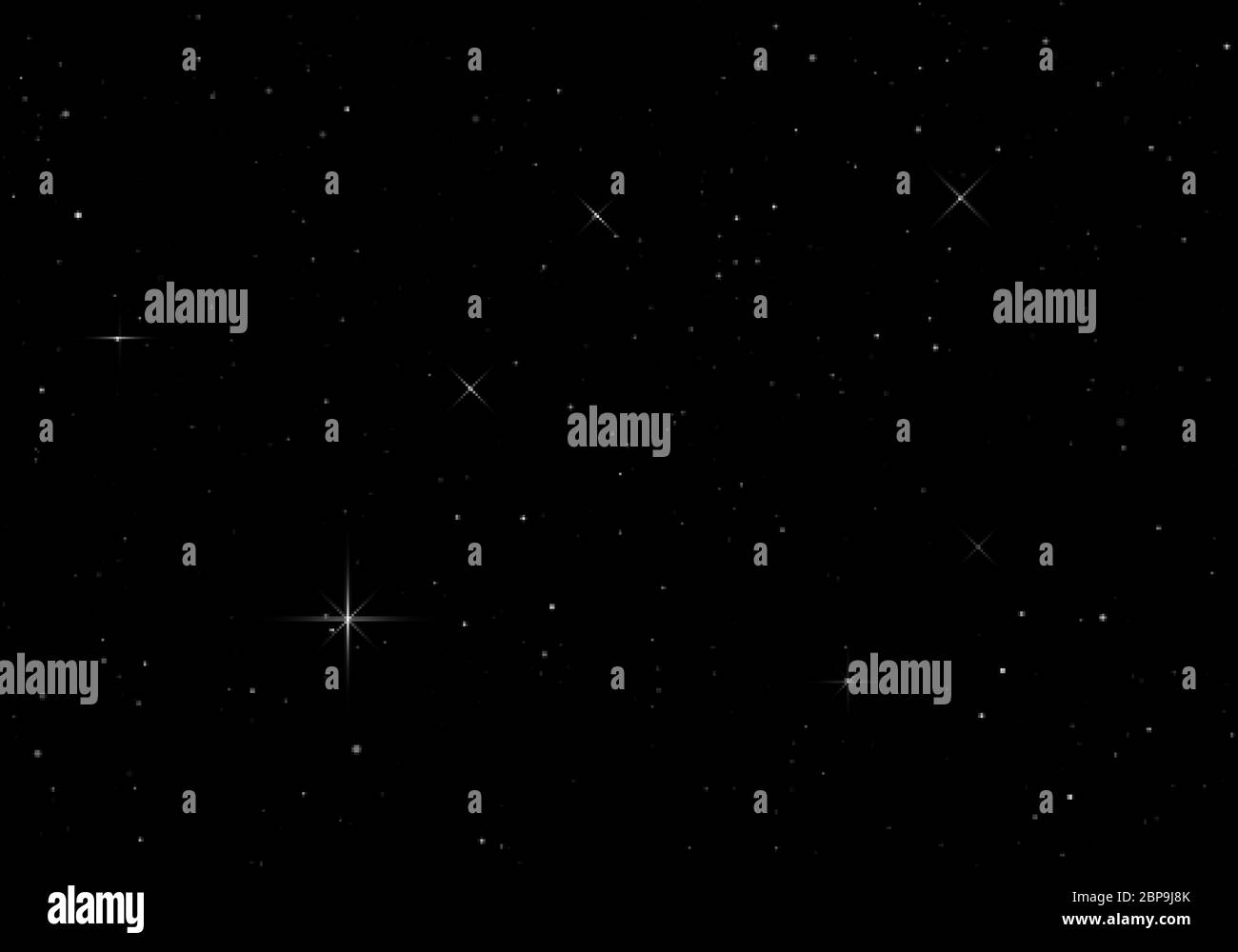 Dunkler Nachthimmel. Sternenhimmel. Infinity-Raum mit glänzenden Sternen. Vektorhintergrund Stock Vektor