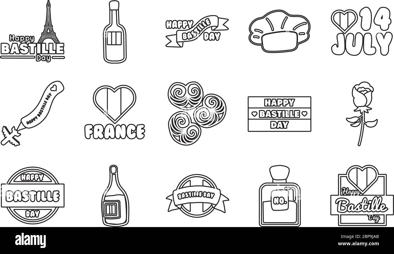Paket mit bastille Tag-Symbolen Stock Vektor