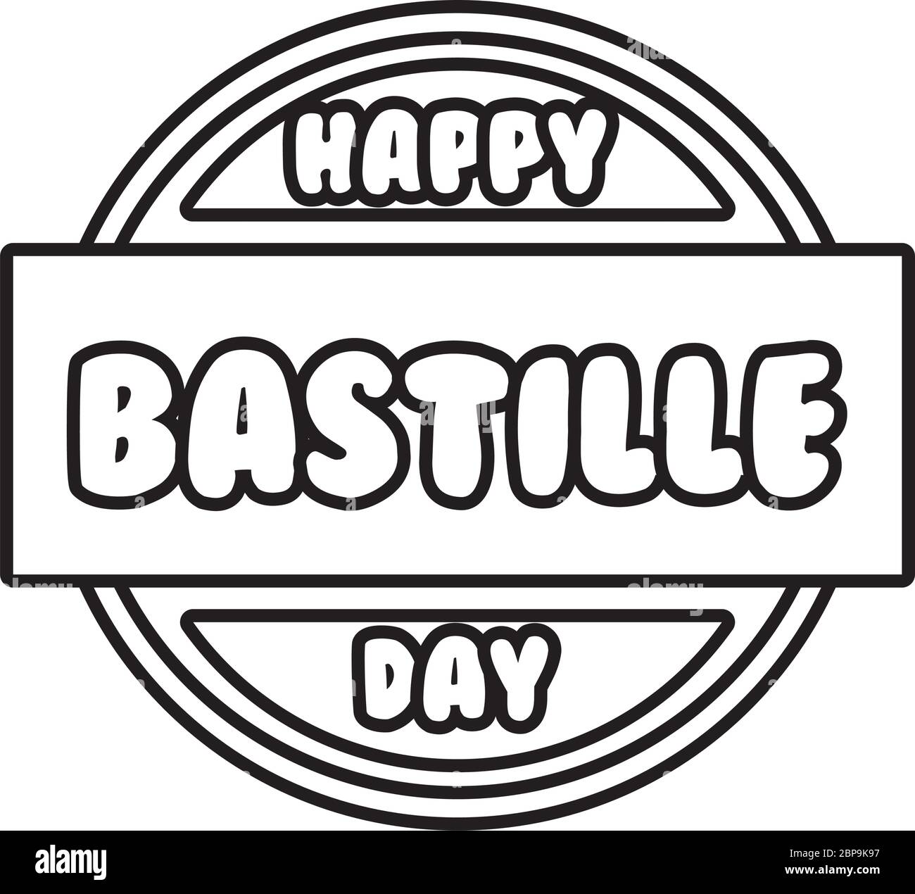 bastille Day Schriftzug in Seal Line Stil Stock Vektor