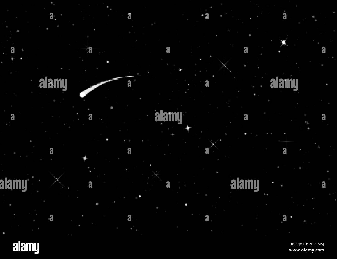 Sternenhimmel mit Komet. Unendlichkeit des Universums. Dunkler Nachthimmel. Raum mit glänzenden Sternen. Vektorgrafik Stock Vektor