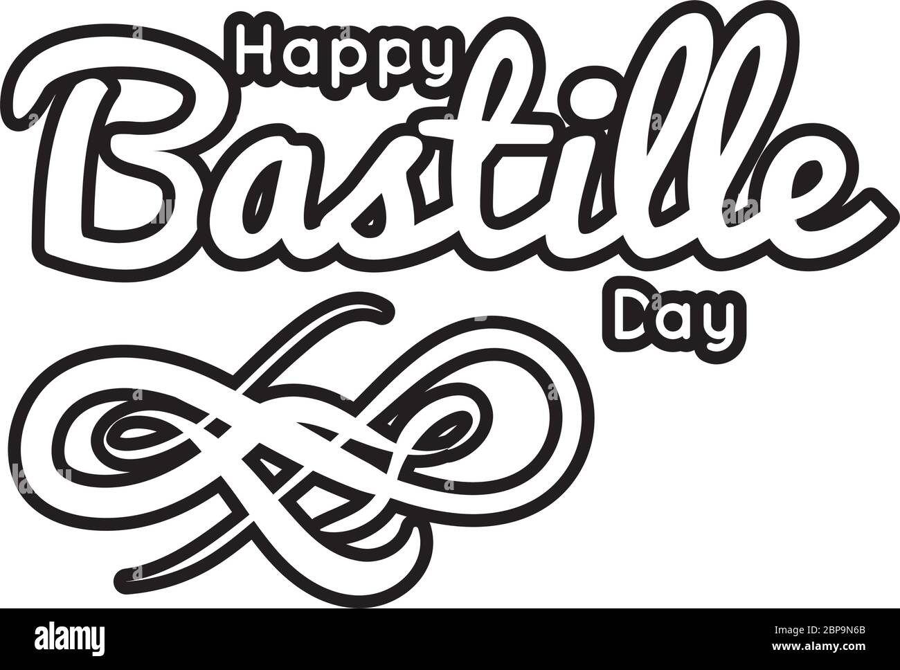 bastille Tag Schriftzug Linie Stil Stock Vektor