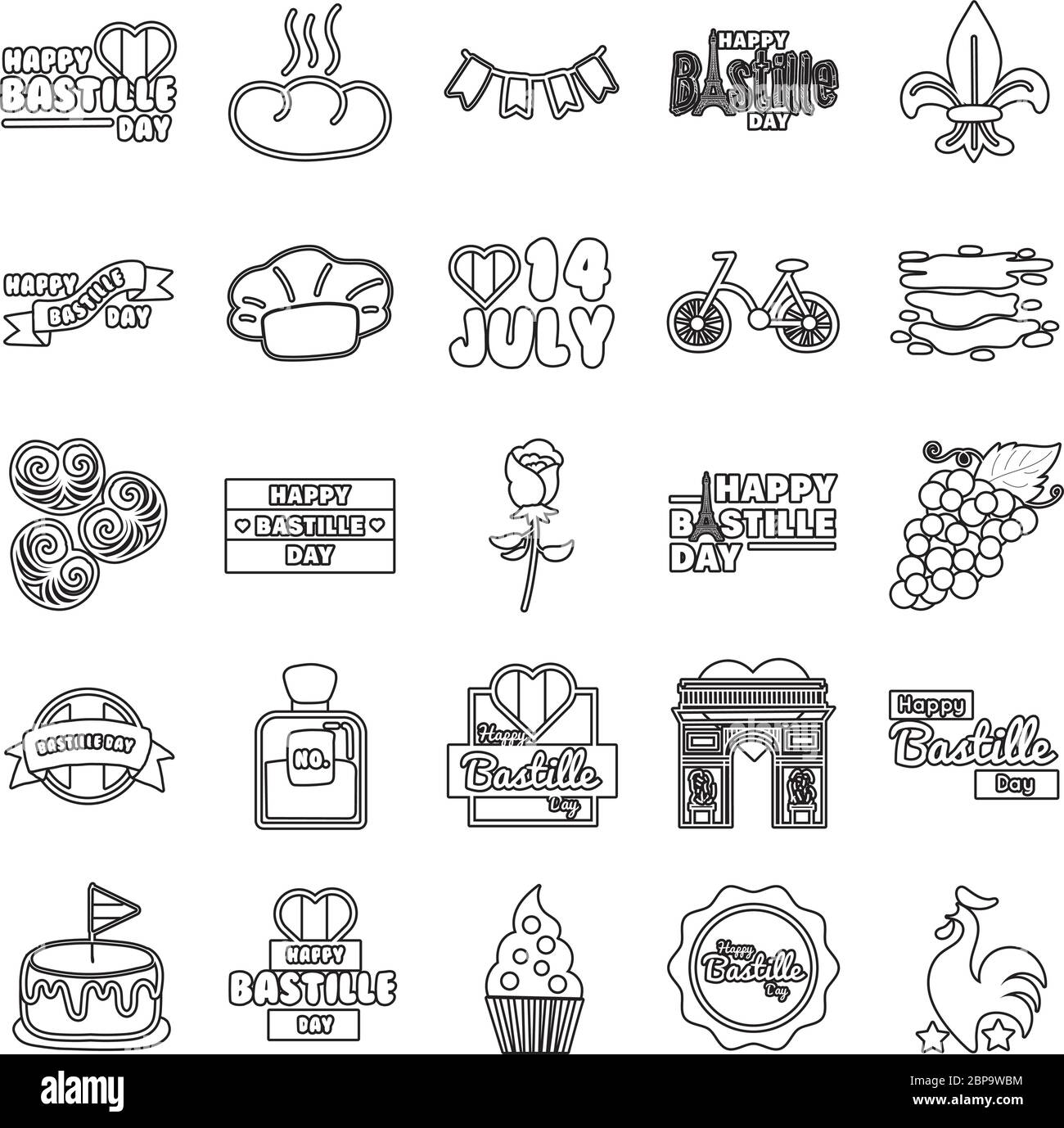 Paket mit bastille Tag-Symbolen Stock Vektor