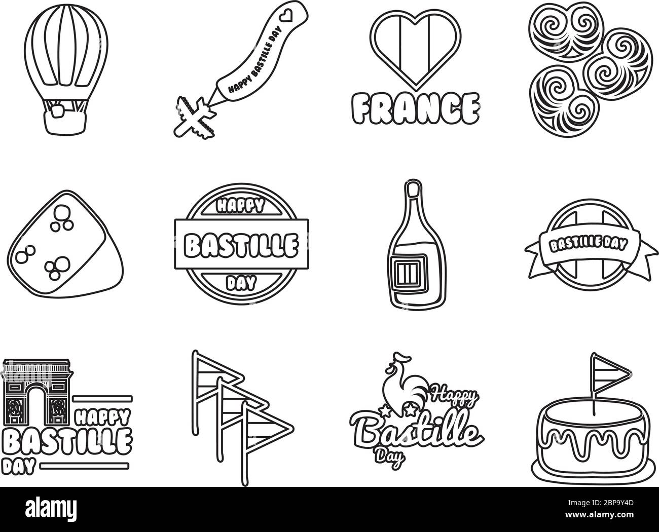 Paket mit bastille Tag-Symbolen Stock Vektor