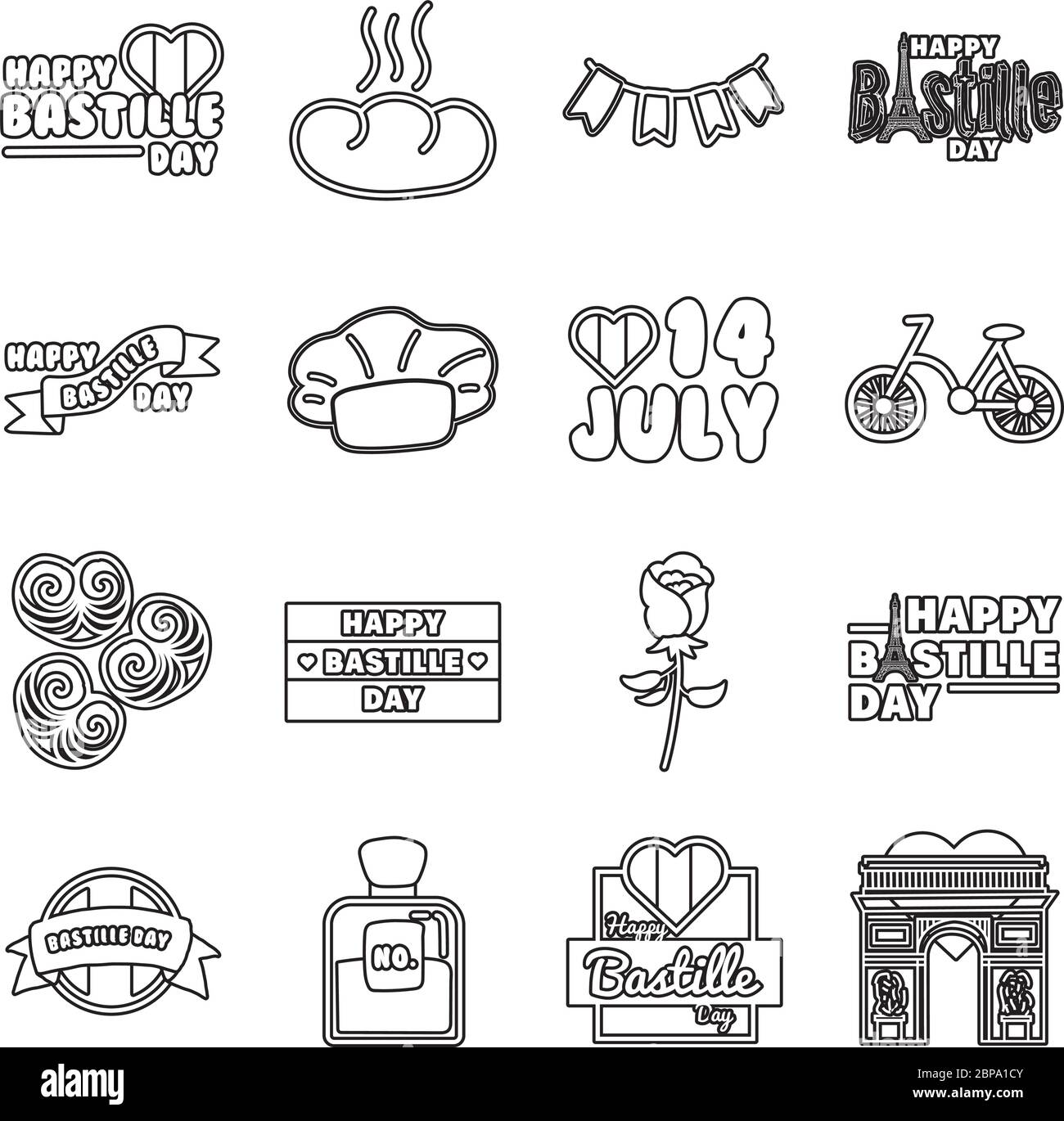 Paket mit bastille Tag-Symbolen Stock Vektor
