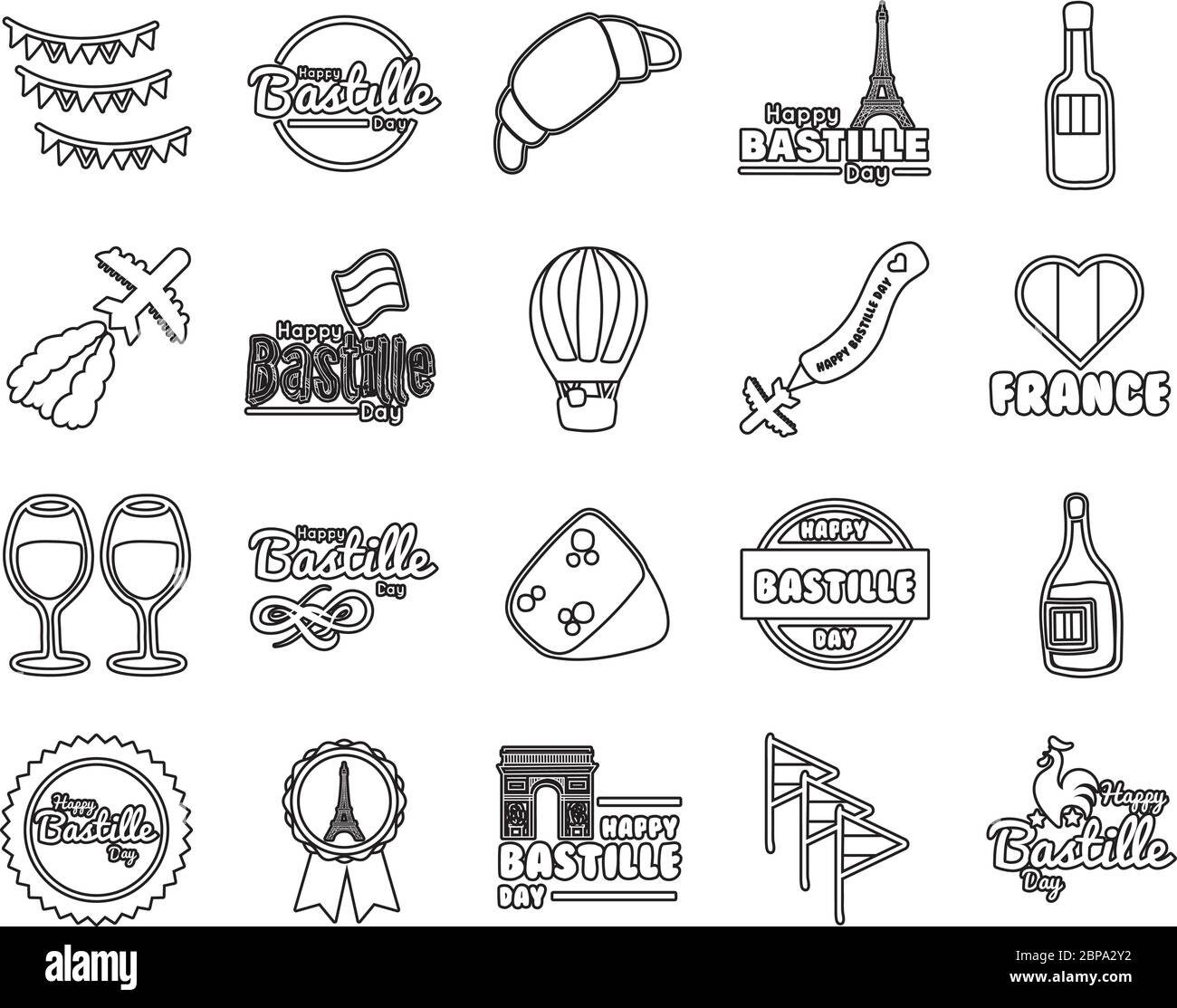 Paket mit bastille Tag-Symbolen Stock Vektor