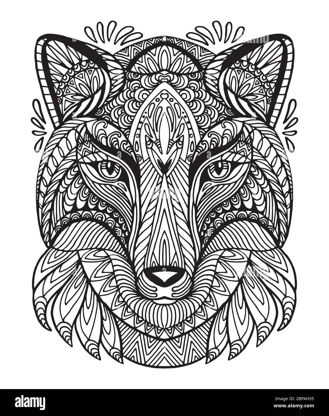 Vektor dekorativen Doodle ornamentalen Kopf des Fuchses. Abstrakte Vektor-Illustration von Fuchs schwarze Kontur isoliert auf weißem Hintergrund. Abbildung des Lagerbestands Stock Vektor