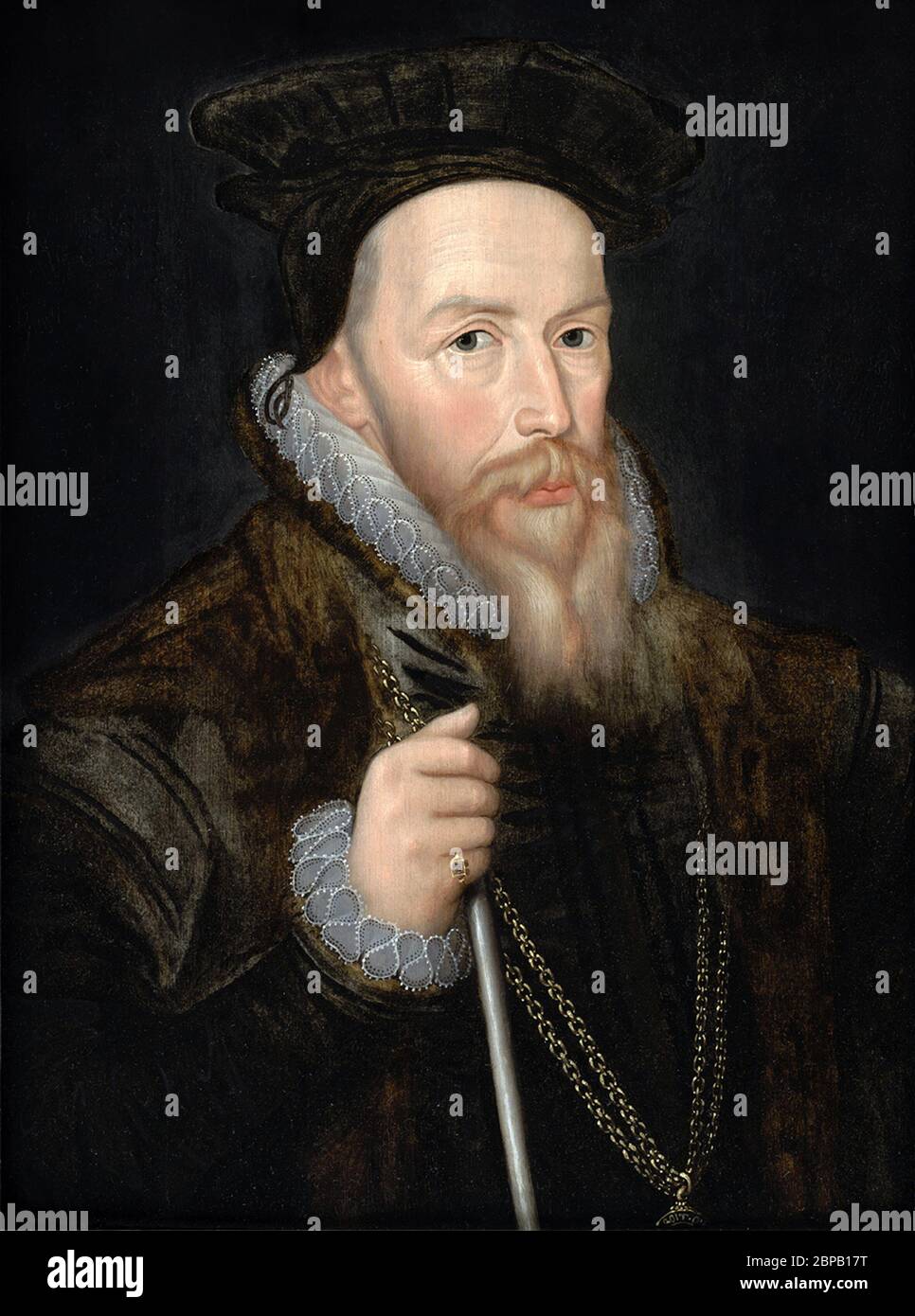 William Cecil, 1. Baron Burghley, Chefberater von Königin Elizabeth I., Staatssekretärin und Lord High High Treasurer, von einem unbekannten Künstler, Anfang des 17. Jahrhunderts Stockfoto