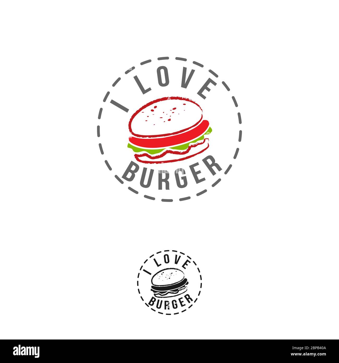 Vector Vintage Burger Label. Handgezeichnete monochrome Fast Food-Illustration. Ideal für Logo-Element, Poster, Symbol, Aufkleber oder Etikett. Stock Vektor