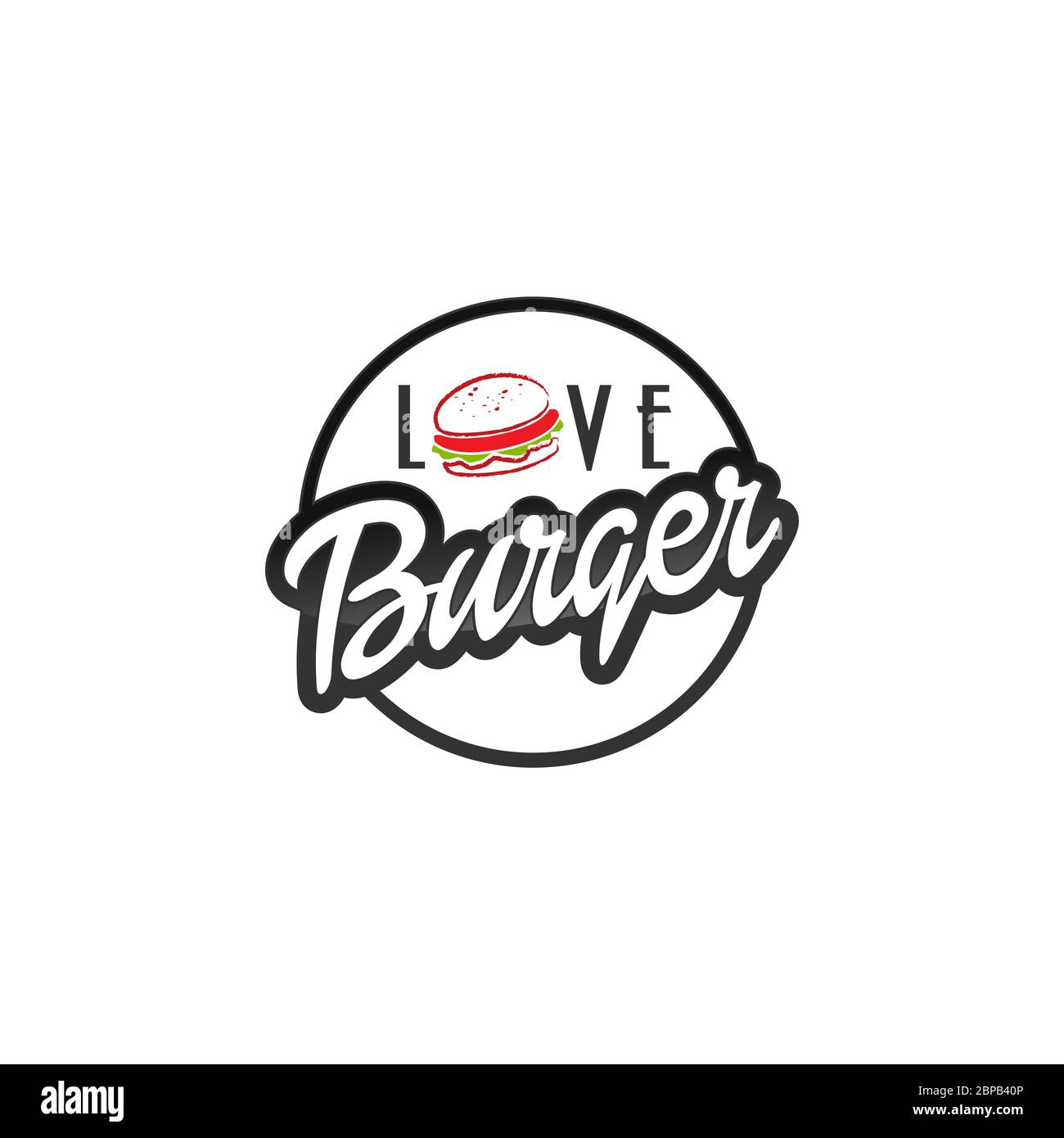 Vector Vintage Burger Label. Handgezeichnete monochrome Fast Food-Illustration. Ideal für Logo-Element, Poster, Symbol, Aufkleber oder Etikett. Stock Vektor