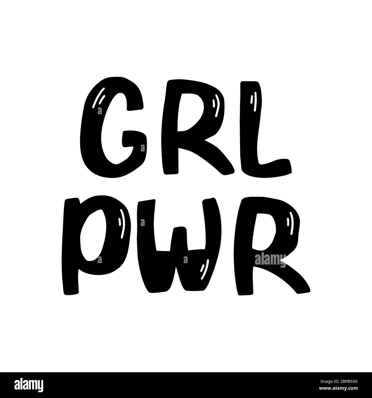 Power für Mädchen. Handgezeichnete Tinte. Symbolisches feministisches Plakat. Isoliert auf weißem Hintergrund. Vektorgrafik. Stock Vektor