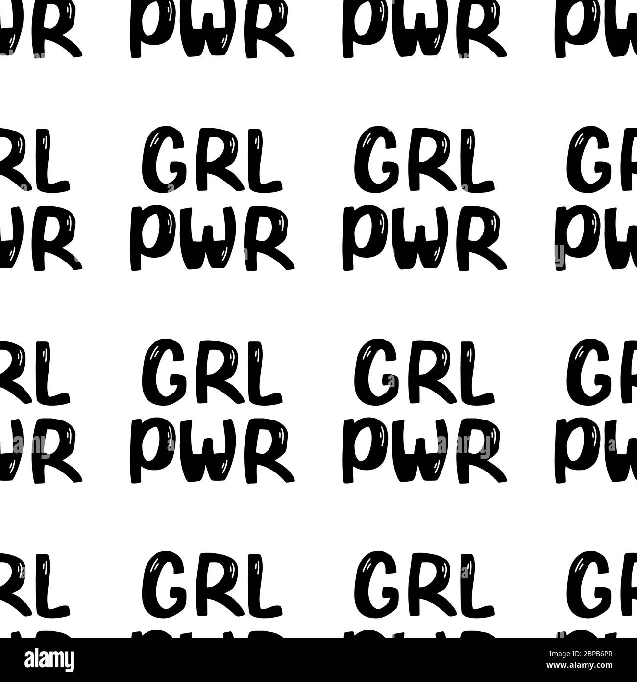 Nahtloses Muster aus grl pwr Doodle Schriftzug. Isoliert auf weißem Hintergrund. Vektorgrafik. Stock Vektor