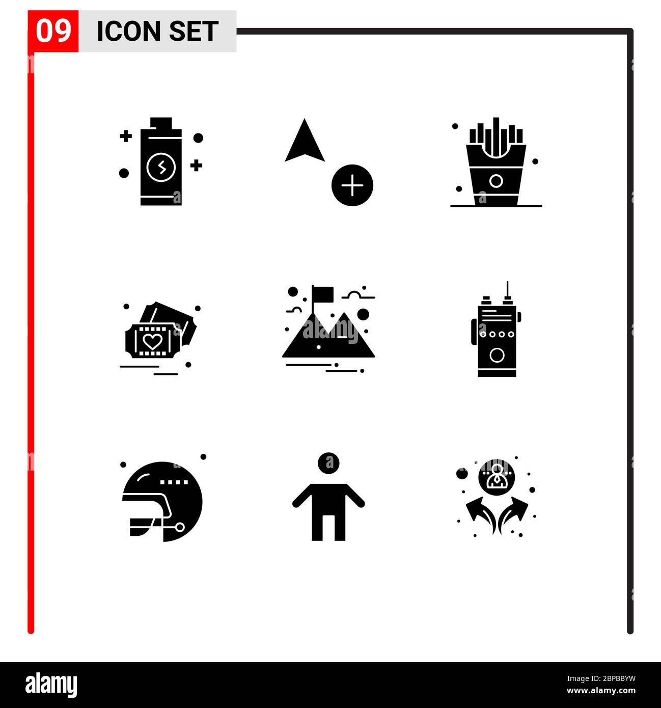 Universal Icon Symbole Gruppe von 9 Moderne feste Glyphen von Berg, Ziel, Essen, Hochzeit, Liebe editierbare Vektor Design-Elemente Stock Vektor