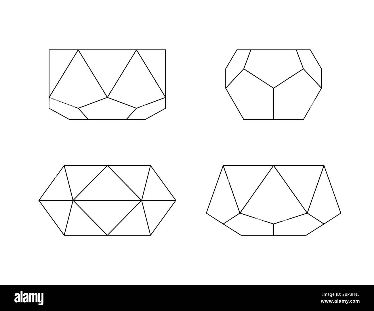 Blumentöpfe umreißen. Vektor-Set von trendigen geometrischen minimalistischen Pflanzgefäße. Verschiedene Polyeder Formen Stock Vektor