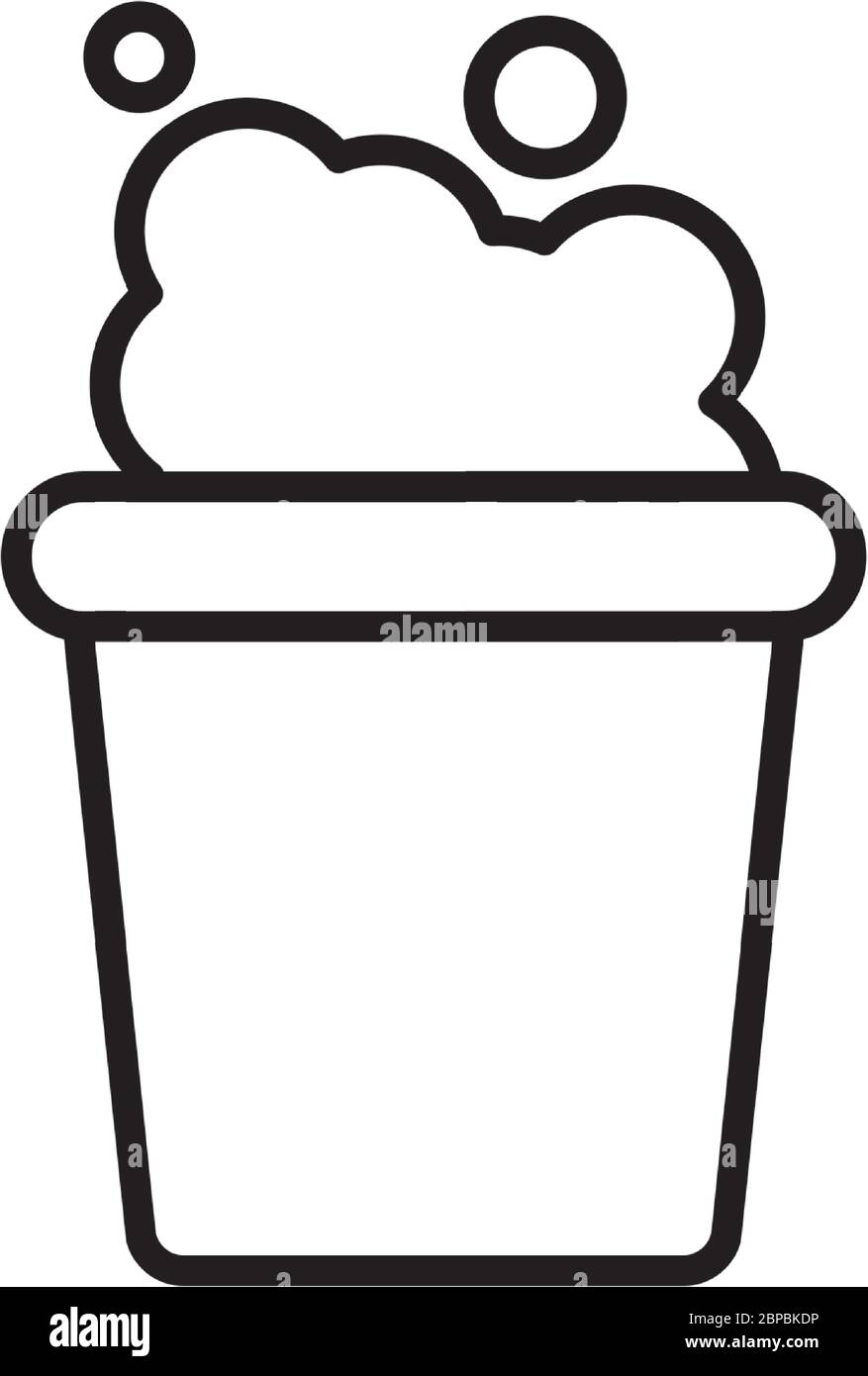 Eimer mit Seifenwasser-Symbol über weißem Hintergrund, Linienart, Vektorgrafiken Stock Vektor