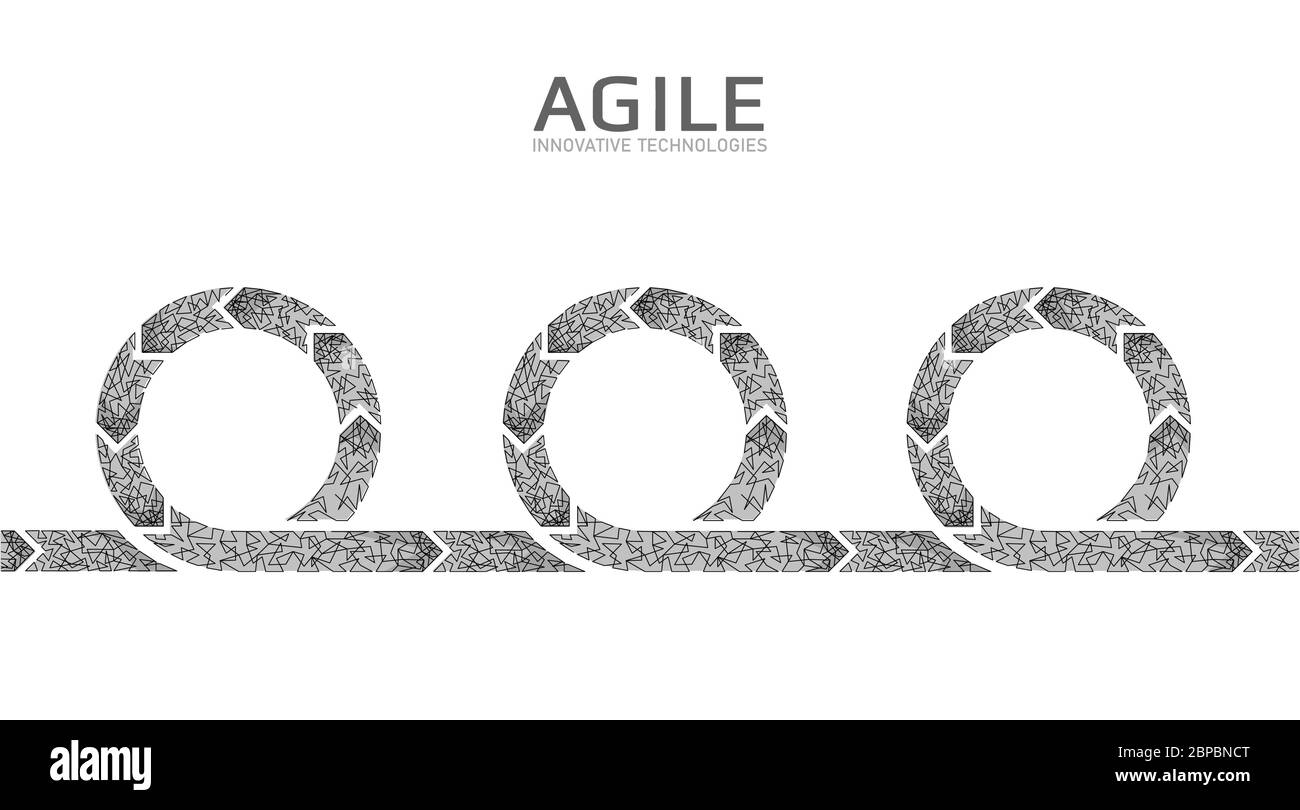 Agiler Entwicklungsprojekt-Lebenszyklus. Testsystem Strategiekonzept. Kreis Pfeil Symbol low Poly flexible Hobeln. Vektorgrafik Stock Vektor