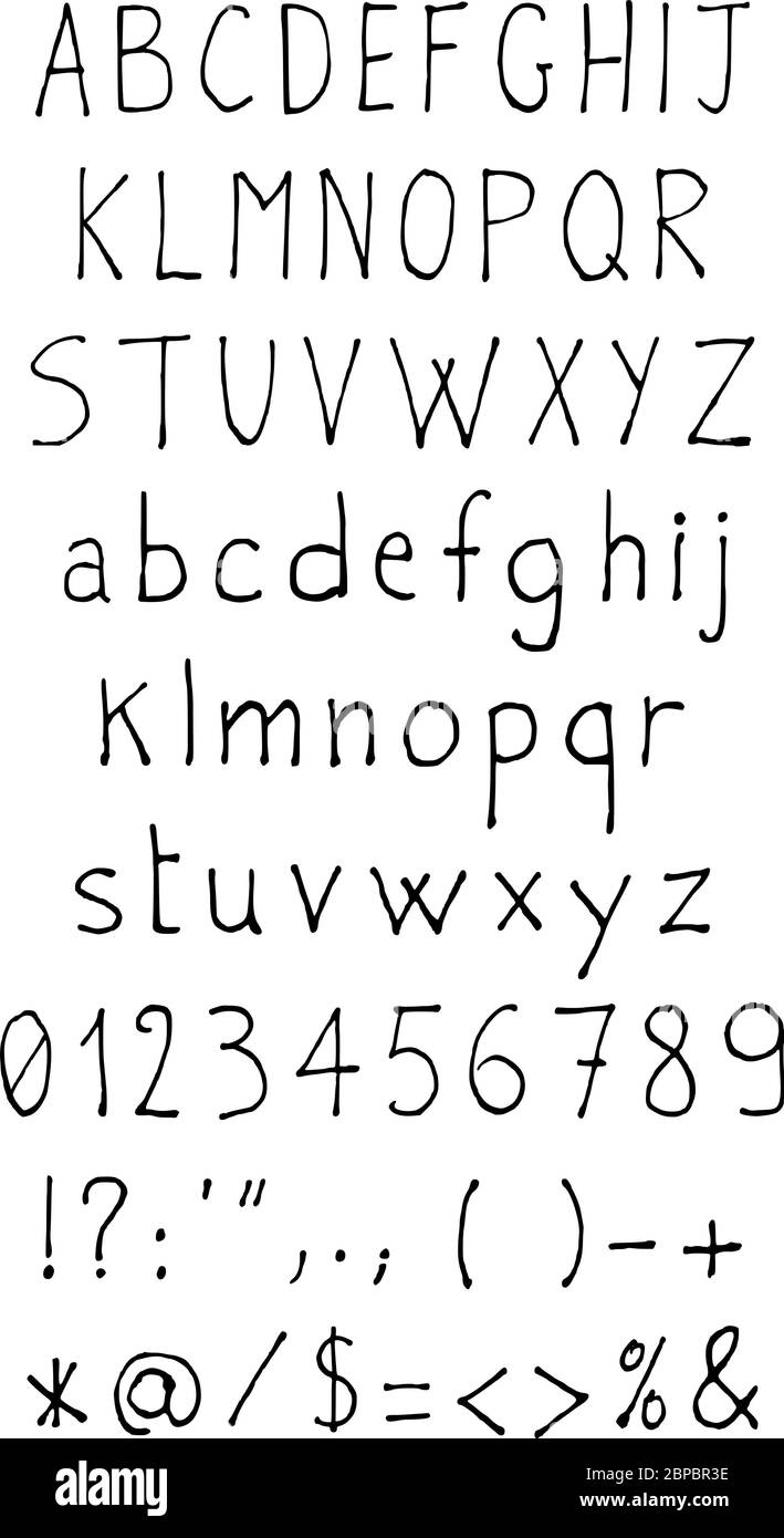 Alphabet Buchstaben Schriftart Set Handgeschriebenen Stil Normale Gross Kleinbuchstaben Und Zahlen Vektor Illustration Stock Vektorgrafik Alamy