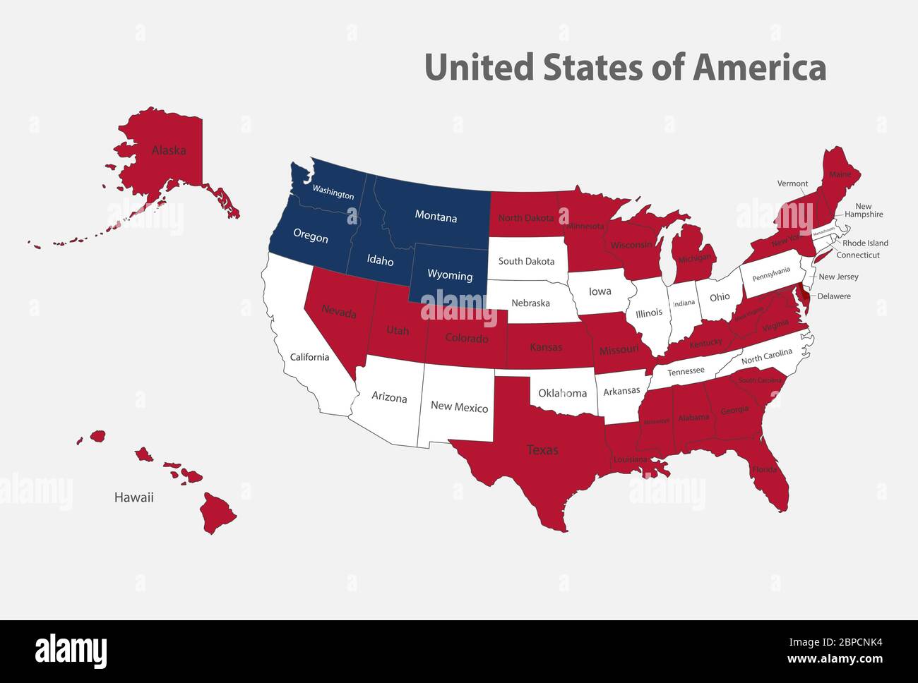 Karte der USA in den Farben der Flagge mit administrativen Divisionen Vektor Stock Vektor