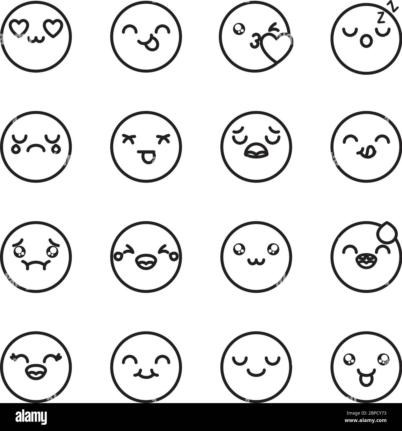Übelkeit Emoji und Emoji Gesichter Symbol auf weißem Hintergrund, Linienstil, Vektor-Illustration gesetzt Stock Vektor