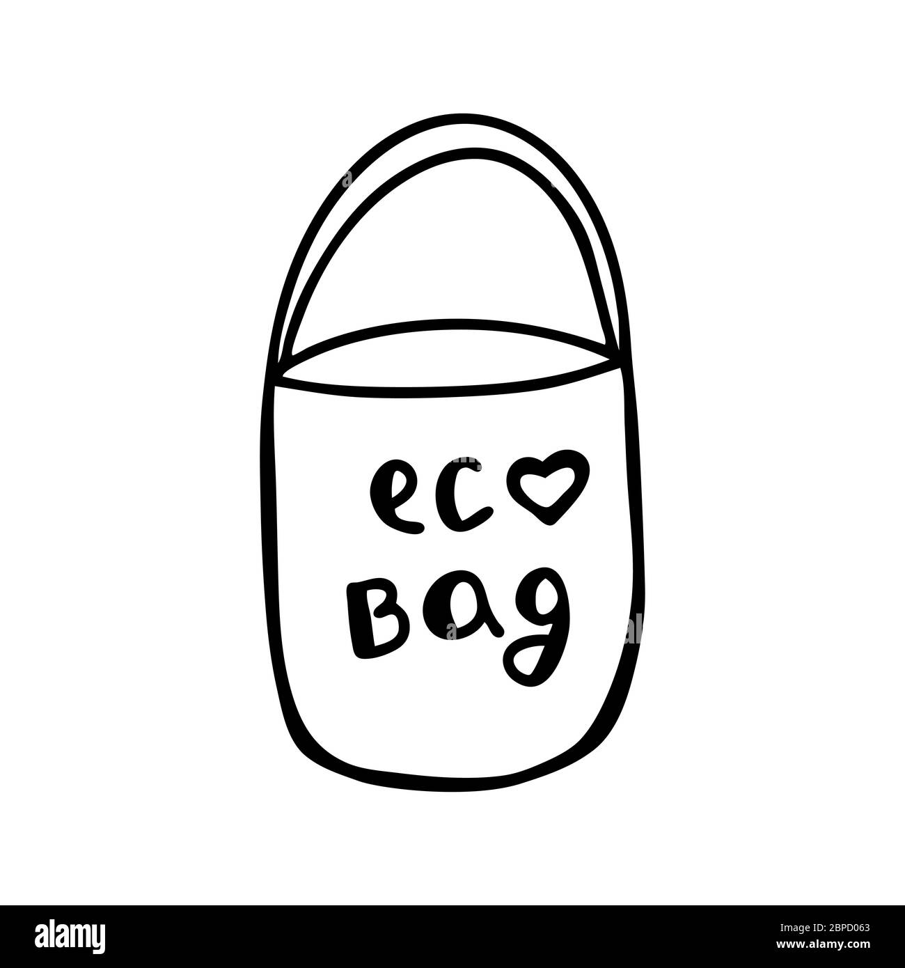 Niedliche handgezeichnete Doodle-Öko-Tasche. Isoliert auf weißem Hintergrund. Vektorgrafik. Stock Vektor