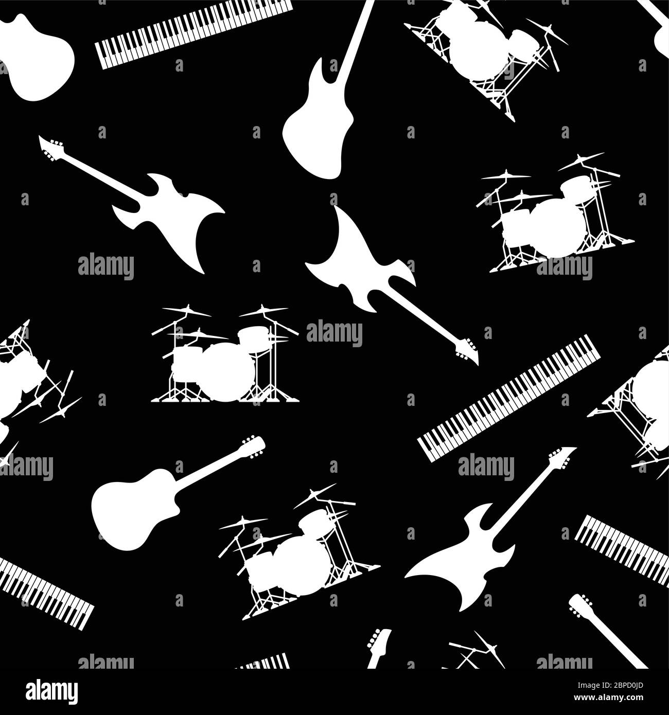 Gitarre, Drums, Keyboards und Bass, Musikinstrumente Nahtloses Muster Vektor Illustration Stock Vektor