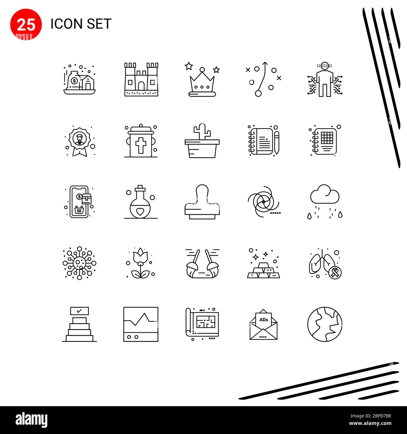 Set von 25 kommerziellen Linien Pack für Mensch, Körper, Auszeichnung, Sensor, Plan editierbare Vektor Design-Elemente Stock Vektor
