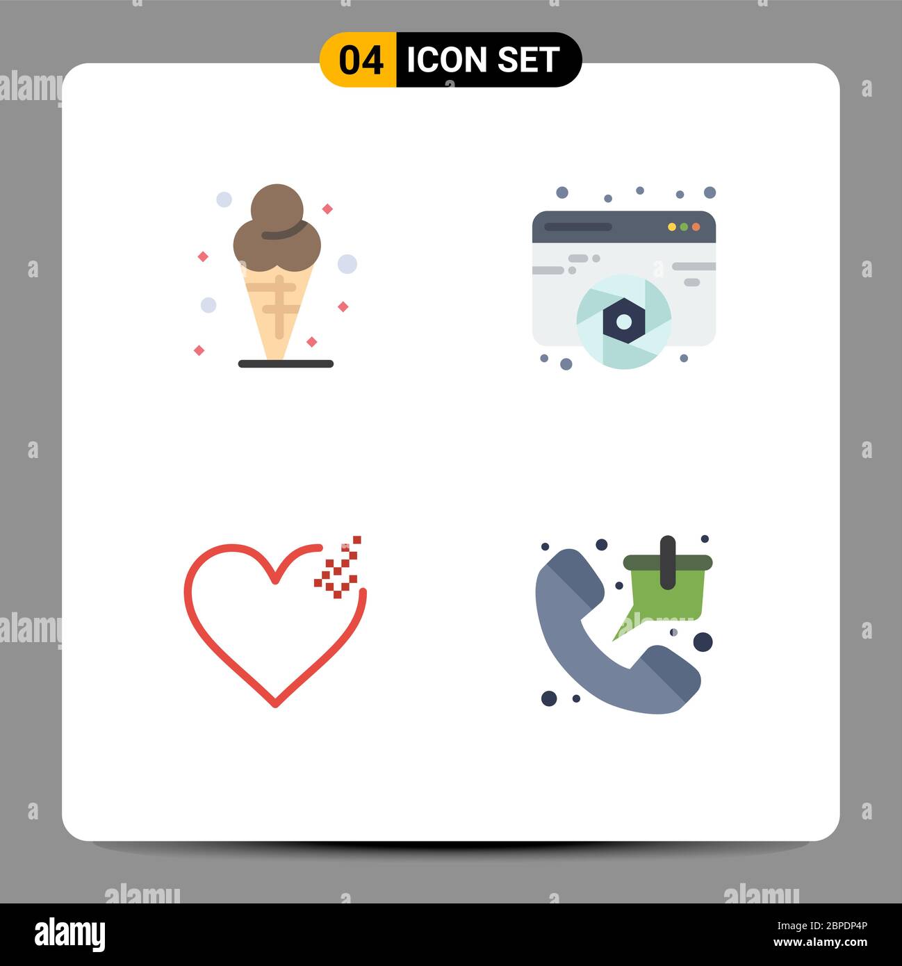 Set von 4 Commercial Flat Icons Pack für Strand, Herz, Eis, schöne Künste, Liebe editierbare Vektor Design-Elemente Stock Vektor