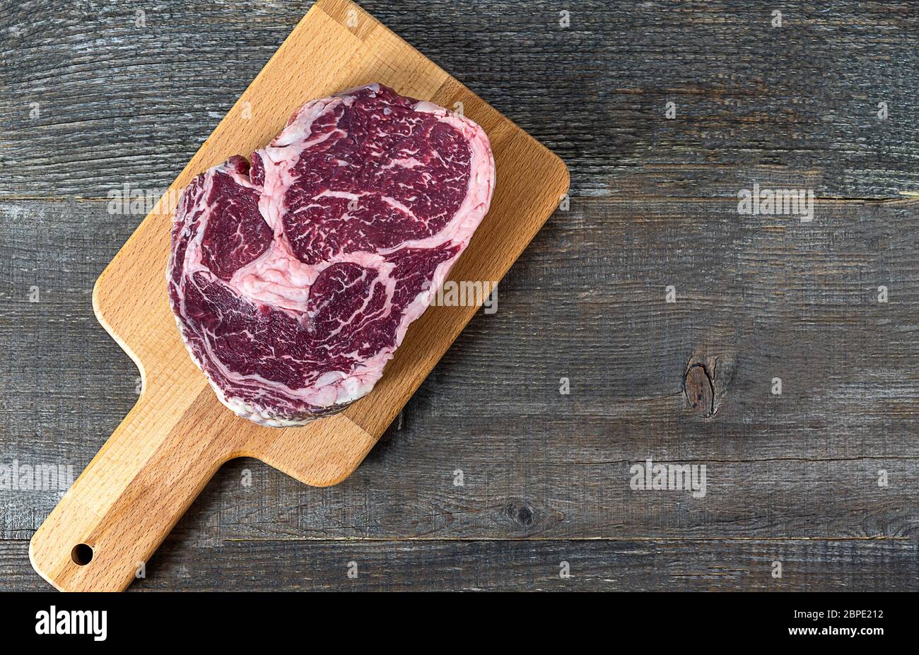 Australian Black Angus Rib Eye Steak, Draufsicht Stockfoto